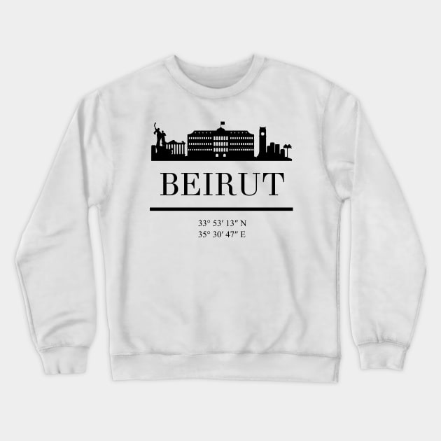 BEIRUT LEBANON BLACK SILHOUETTE SKYLINE ART Crewneck Sweatshirt by deificusArt